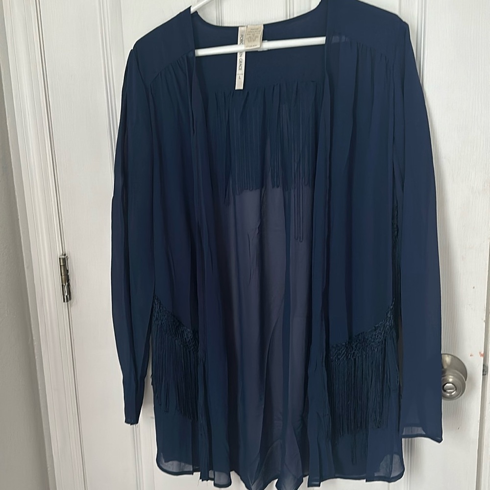 NEW Kimono  Navy Blue with fringes. On. These pictures don’t do it justice.